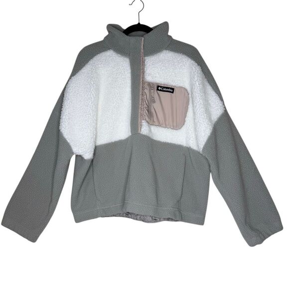 Columbia Lodge Sherpa Jacket Gray, White, & Beige Color-block Fleece Size XXL - Picture 2 of 12